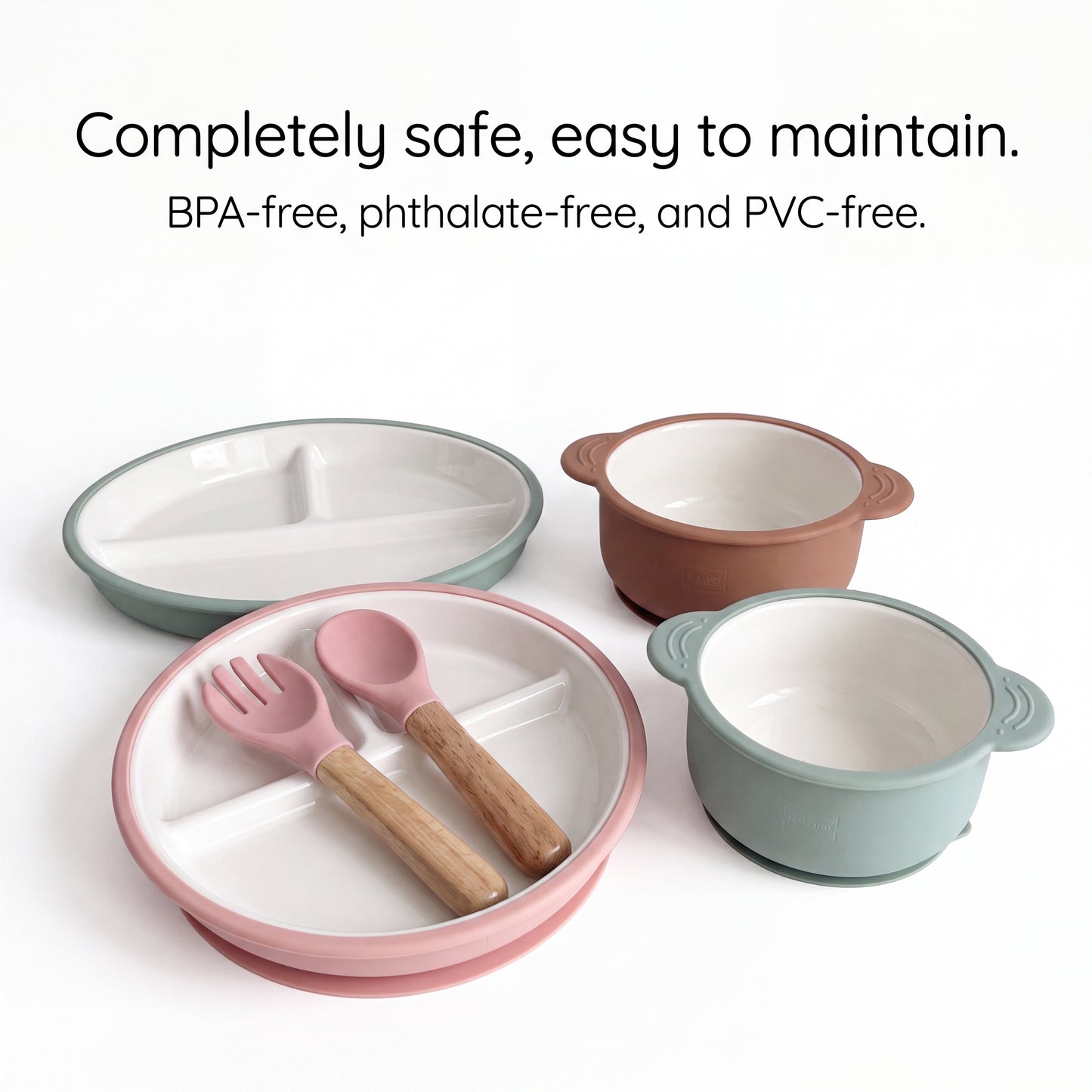 Enzadri Ensemble de cuillère et fourchette pour bébé de 6 mois et plus, Ustensiles d'auto-alimentation en silicone sans BPA, Fournitures pour sevrage dirigé par le bébé, Bleu morose