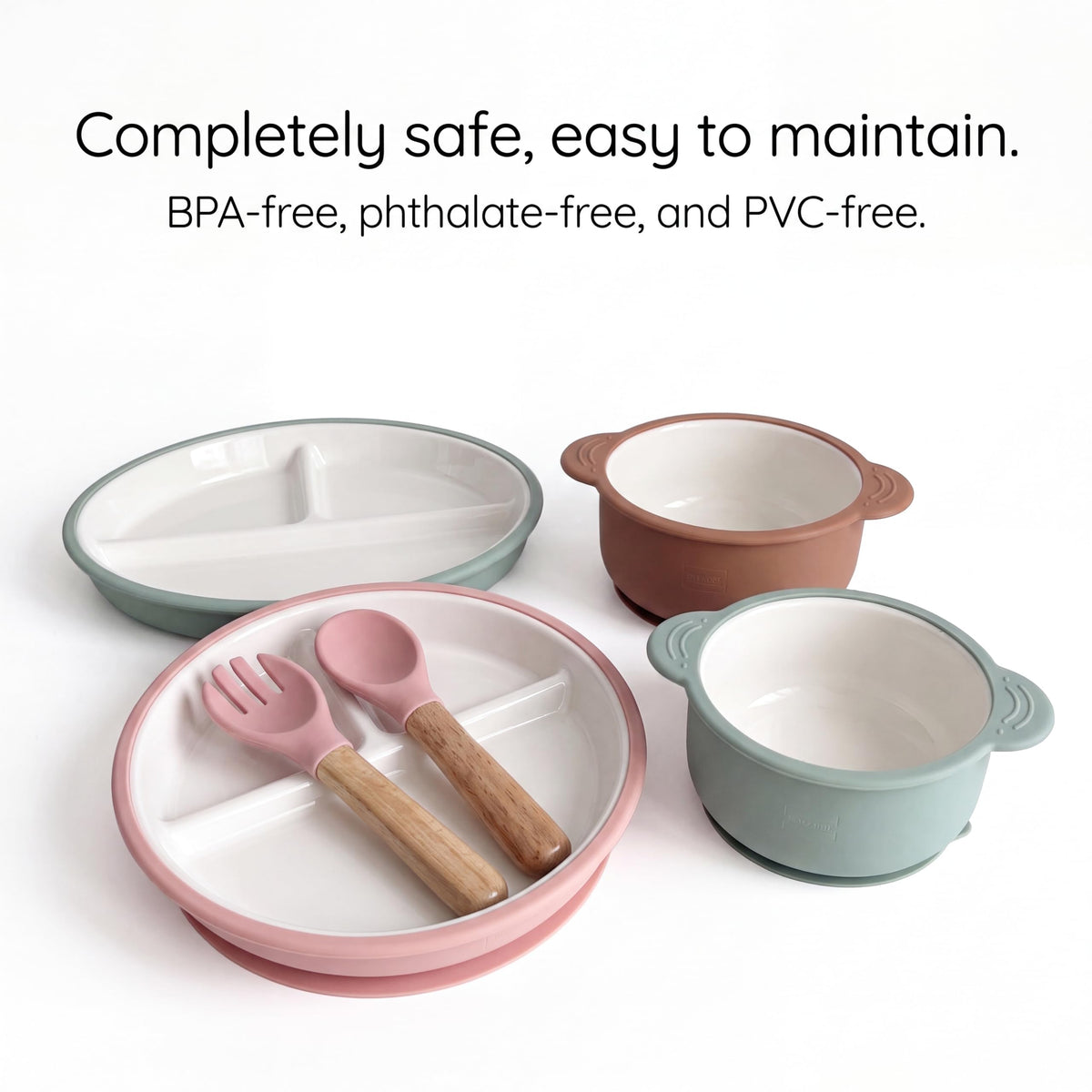 Enzadri Lot de cuillère et Fourchette Pour bébé de 6 Mois et Plus, Ustensiles d'auto-Alimentation en Silicone sans BPA, Fournitures Pour sevrage dirigé par le bébé, Rose