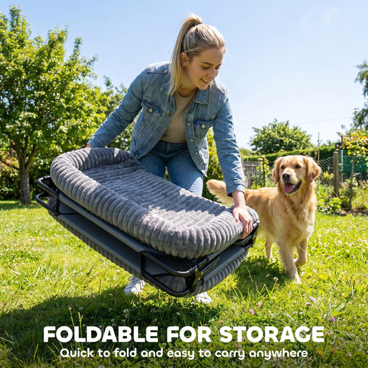 Raised dog cot bed for XL breeds, gray, foldable metal frame