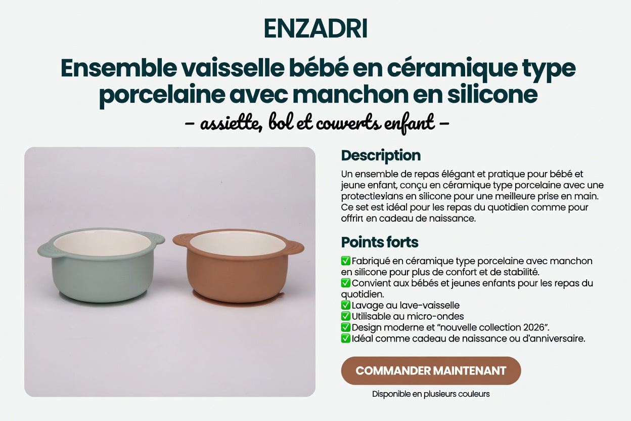 ENZADRI -Bols en céramique durable avec manchons en silicone