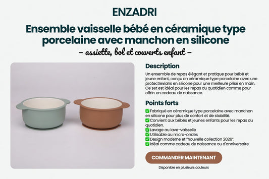 ENZADRI -Bols en céramique durable avec manchons en silicone
