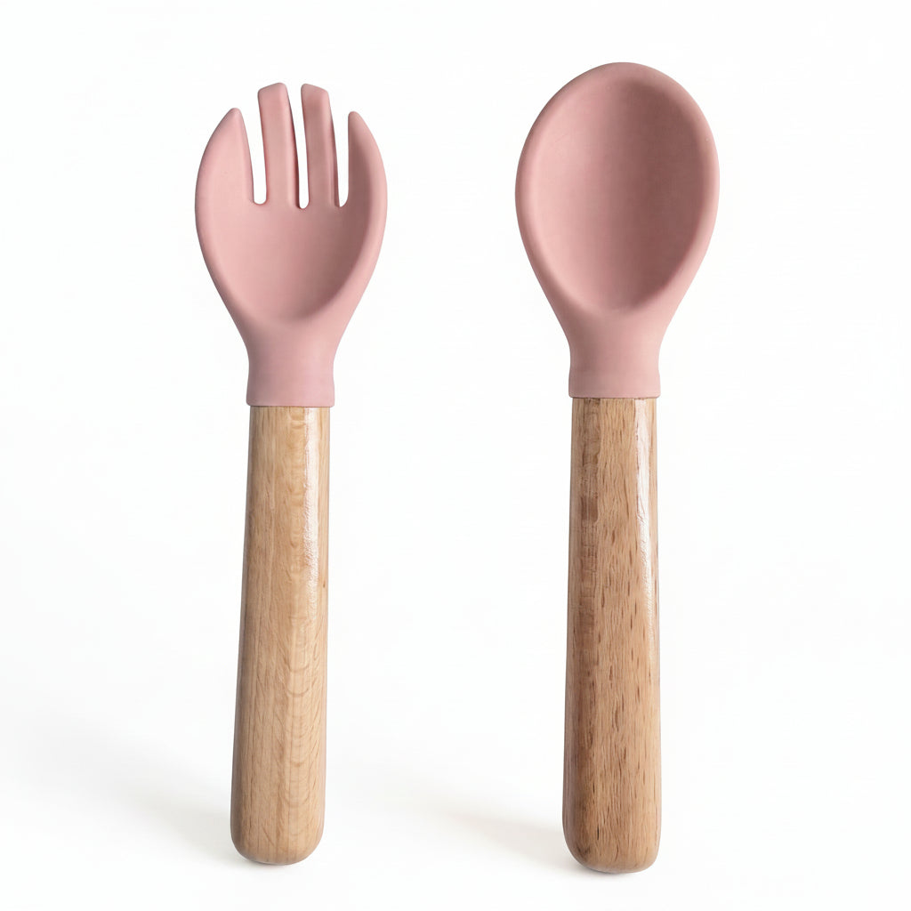 Enzadri Ensemble de cuillère et fourchette pour bébé de 6 mois et plus, Ustensiles d'auto-alimentation en silicone sans BPA, Fournitures pour sevrage dirigé par le bébé, Bleu morose