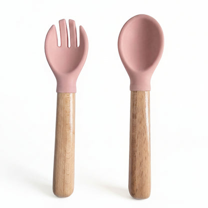 Enzadri Ensemble de cuillère et fourchette pour bébé de 6 mois et plus, Ustensiles d'auto-alimentation en silicone sans BPA, Fournitures pour sevrage dirigé par le bébé, Bleu morose