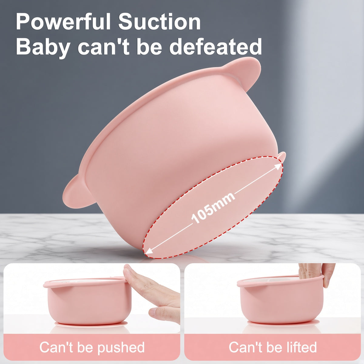 Enzadri Bol en Silicone à Ventouse avec Plaque en Porcelaine Pour bébé, Tout-Petit, 100% alimentaire, sans BPA. Idéale Pour le début de la Diversification des repas, Rose