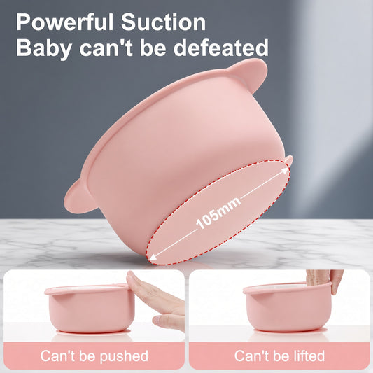 Enzadri Bol en Silicone à Ventouse avec Plaque en Porcelaine Pour bébé, Tout-Petit, 100% alimentaire, sans BPA. Idéale Pour le début de la Diversification des repas, Rose