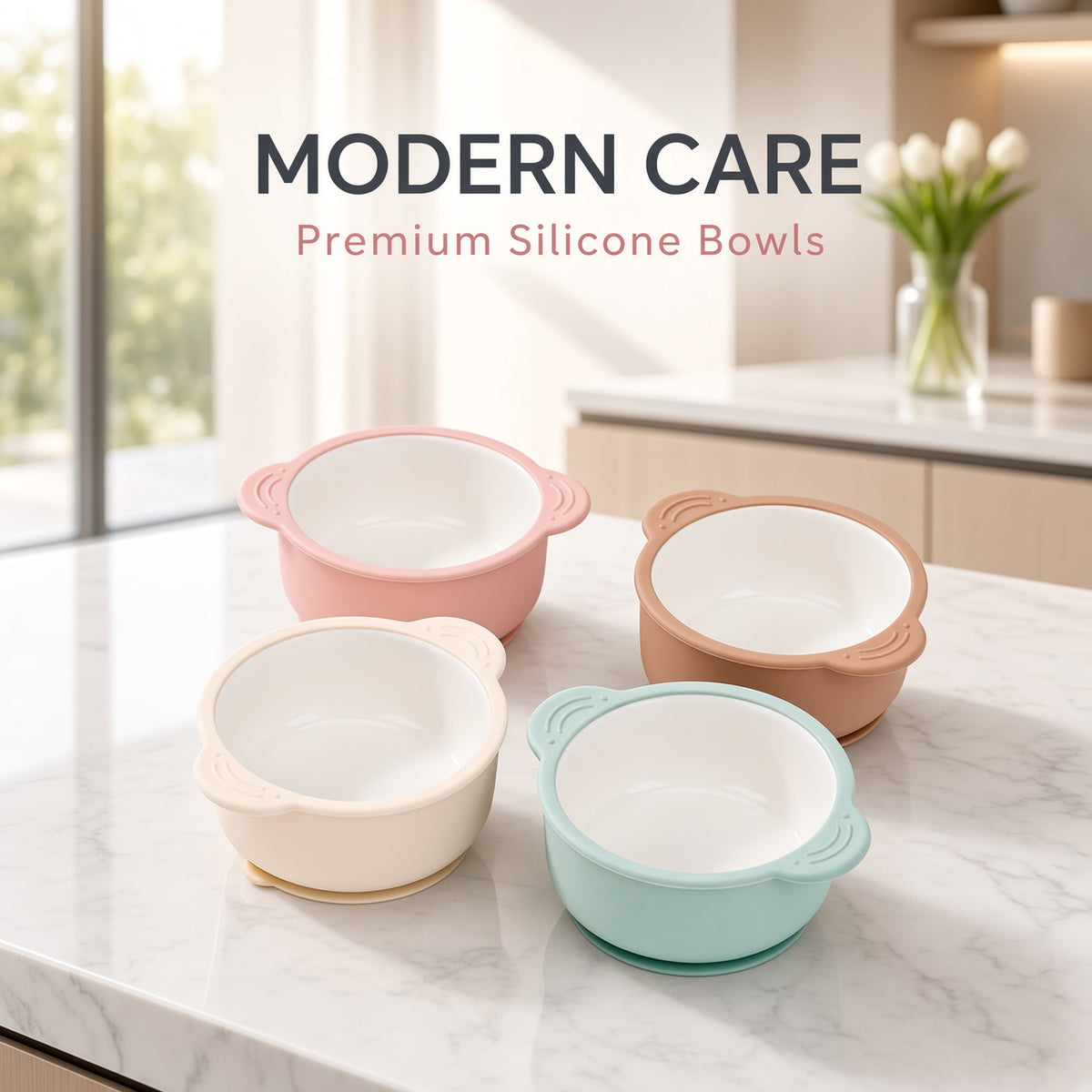 Enzadri Bol en Silicone à Ventouse avec Plaque en Porcelaine Pour bébé, Tout-Petit, 100% alimentaire, sans BPA. Idéale Pour le début de la Diversification des repas, Rose
