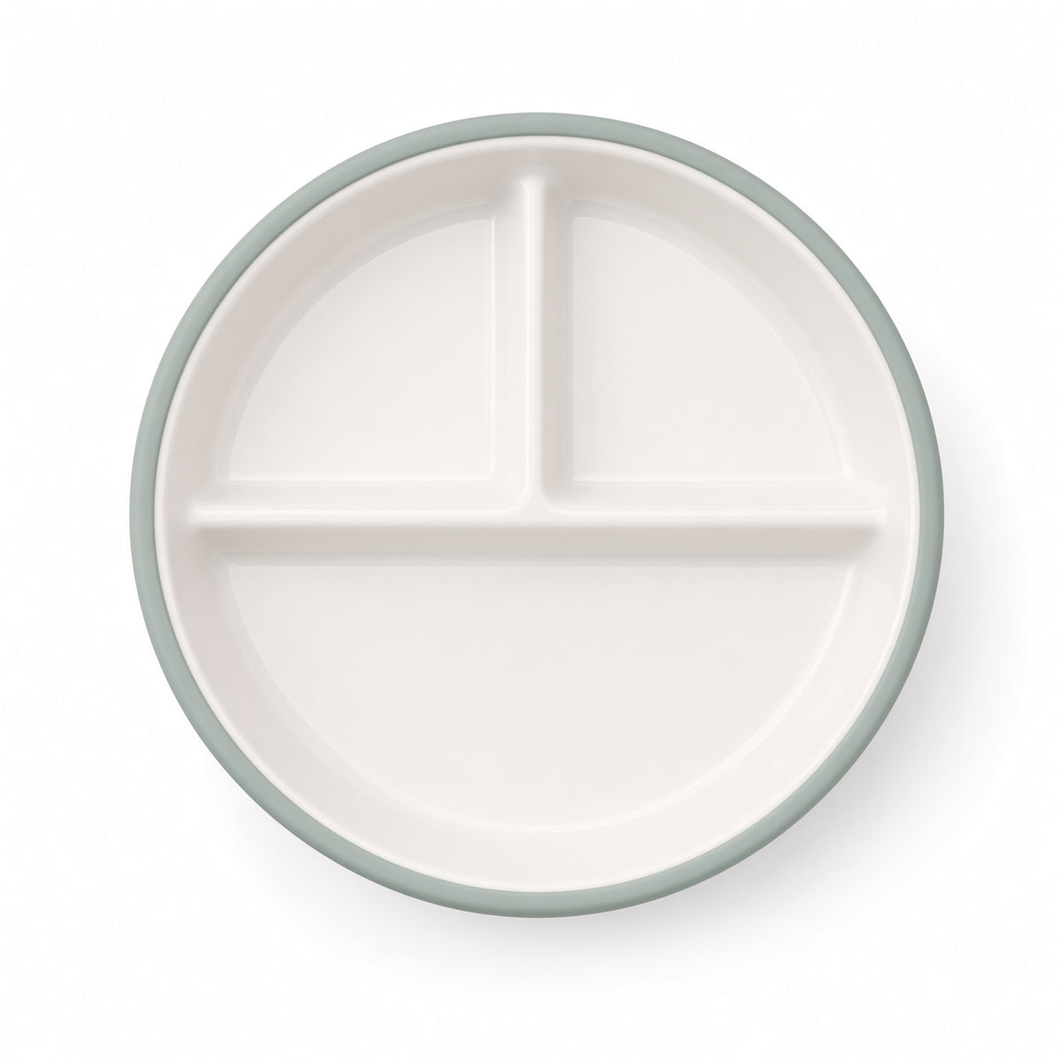 Assiette à Ventouse en Silicone 100% alimentaire avec Plaque en Porcelaine Pour bébés et Tout-Petits, compartiments séparés, sans BPA, Vert Sauge