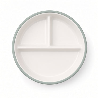 Assiette à Ventouse en Silicone 100% alimentaire avec Plaque en Porcelaine Pour bébés et Tout-Petits, compartiments séparés, sans BPA, Vert Sauge