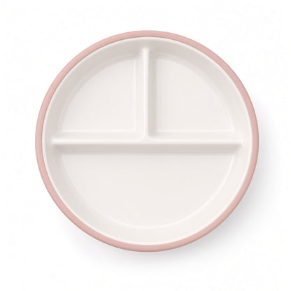 Enzadri Assiette en Silicone à Ventouse avec Plaque en Porcelaine Pour bébé, Tout-Petit, 100% alimentaire, compartiments séparés, sans BPA. Idéale Pour le début de Diversification des repas, Rose