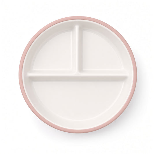 Enzadri Assiette en Silicone à Ventouse avec Plaque en Porcelaine Pour bébé, Tout-Petit, 100% alimentaire, compartiments séparés, sans BPA. Idéale Pour le début de Diversification des repas, Rose
