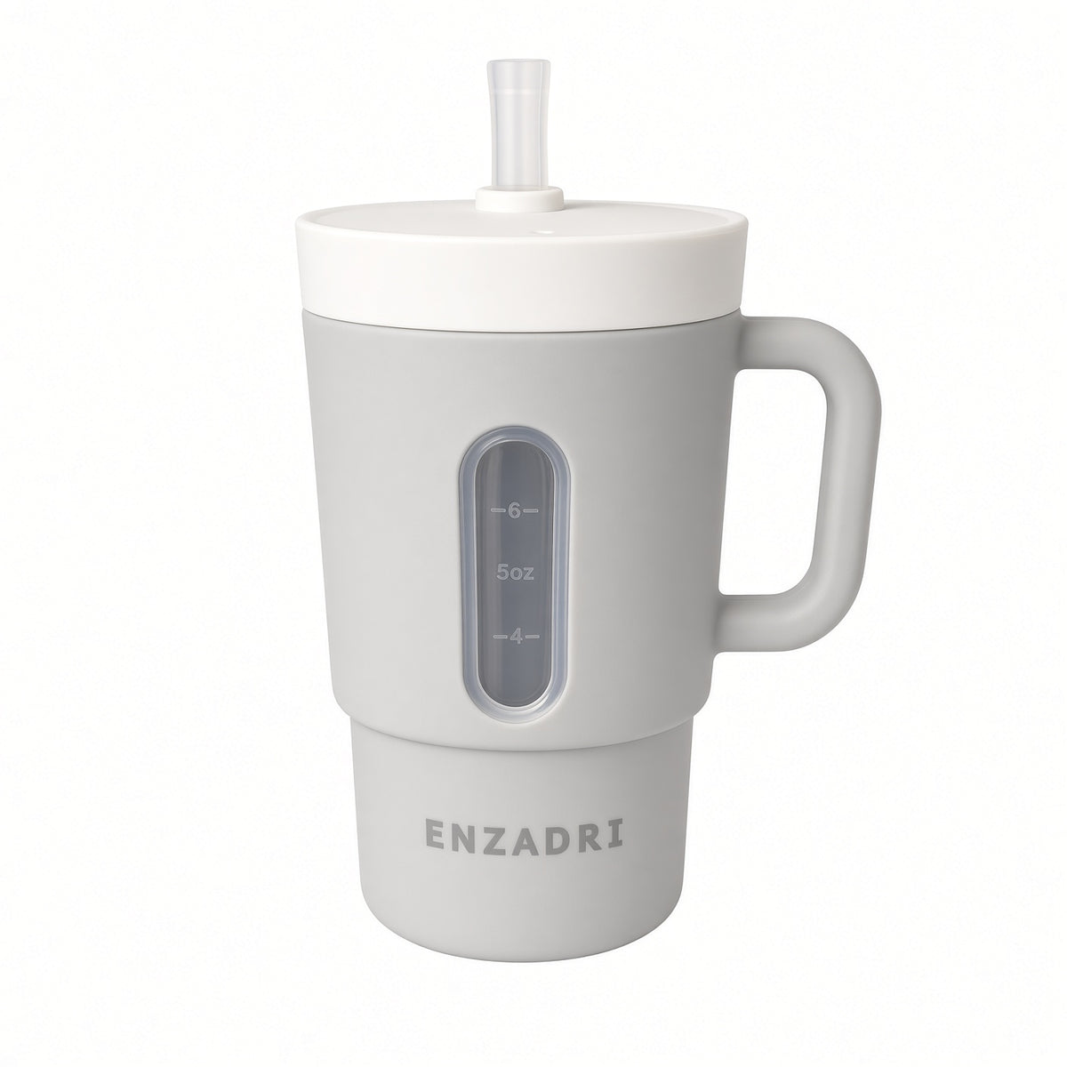 Enzadri Mon 1er Gobelet Bébé, Tasse à Bec en Silicone avec Paille et Poignées, Anti-Fuite Pour Déplacements, Tasse de Transition Sans BPA, Gris