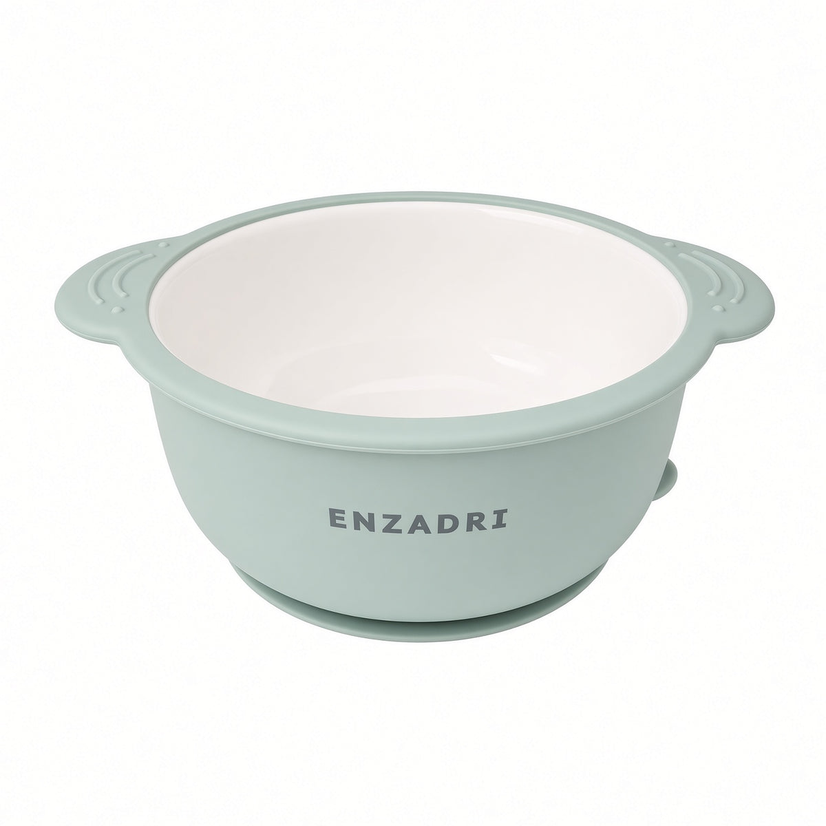 Enzadri Bol en Silicone à Ventouse avec Plaque en Porcelaine Pour bébé, Tout-Petit, 100% alimentaire, sans BPA. Idéale Pour le début de la Diversification des repas, Vert Sauge