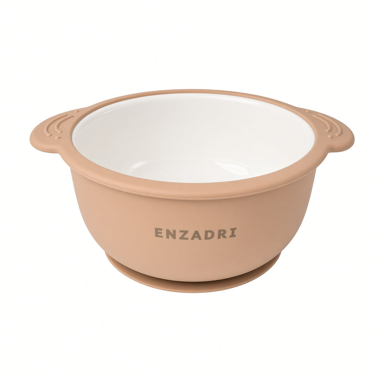 Enzadri Bol en Silicone à Ventouse avec Plaque en Porcelaine Pour bébé, Tout-Petit, 100% alimentaire, sans BPA. Idéale Pour le début de la Diversification des repas, Caramel