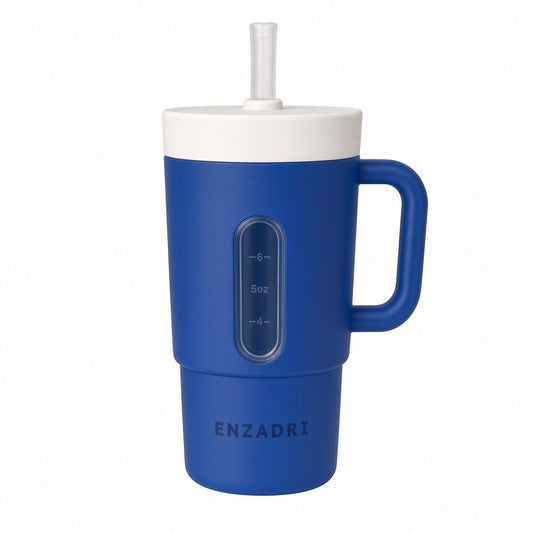 Enzadri Mon 1er Gobelet Bébé, Tasse à Bec en Silicone avec Paille et Poignées, Anti-Fuite Pour Déplacements, Anti Déversement, Tasse de Transition, Sans BPA, sans phtalates ni PVC, Bleu Royal