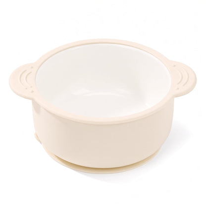 Enzadri Bol en Silicone à Ventouse avec contenant en Porcelaine Pour bébé, Tout-Petit, 100% alimentaire, sans BPA. Idéale Pour le début de la Diversification des repas, Blanc Lait