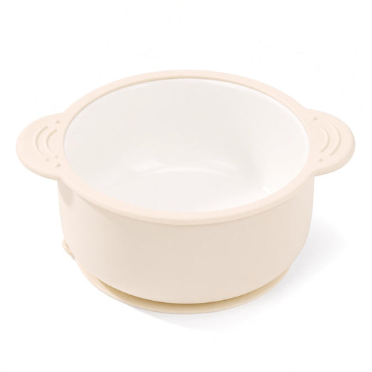 Enzadri Bol en Silicone à Ventouse avec contenant en Porcelaine Pour bébé, Tout-Petit, 100% alimentaire, sans BPA. Idéale Pour le début de la Diversification des repas, Blanc Lait