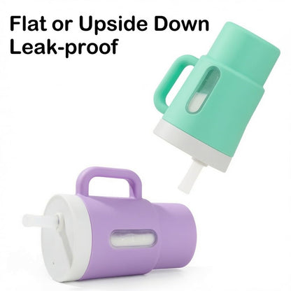 Enzadri Mon 1er Gobelet Bébé, Tasse à Bec en Silicone avec Paille et Poignées, Anti-Fuite Pour Déplacements, Anti Déversement, Tasse de Transition, Sans BPA, sans phtalates ni PVC, Bleu Royal
