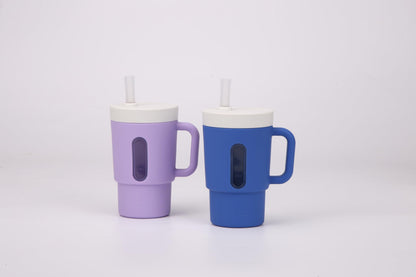 Enzadri Mon 1er Gobelet Bébé, Tasse à Bec en Silicone avec Paille et Poignées, Anti-Fuite Pour Déplacements, Tasse de Transition Sans BPA, Bleu Tiffany
