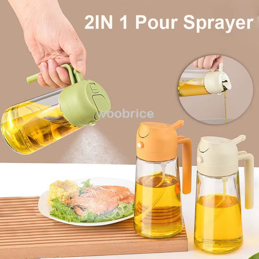 2 in 1 Oil Pour Spray Press-Type Oil Spray Bottle 500ML Kitchen Cooking Oil Sprayer Outdoor Barbecue Spray Bottle Vinegar Sauce