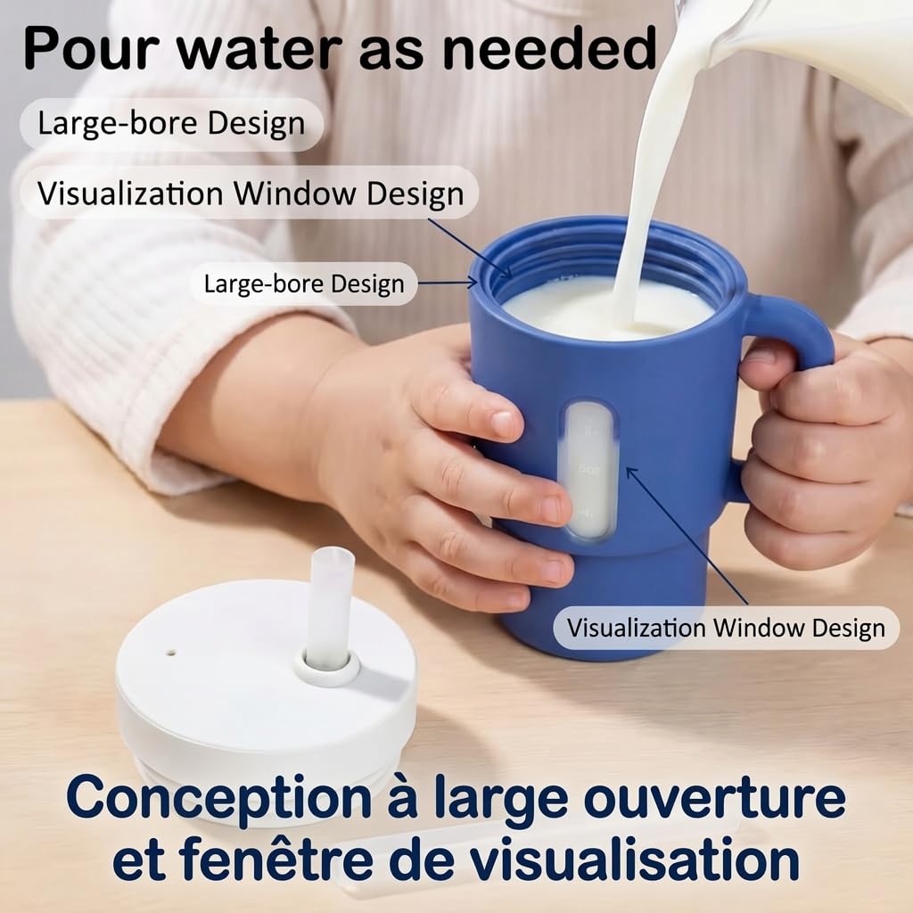 Enzadri Mon 1er Gobelet Bébé, Tasse à Bec en Silicone avec Paille et Poignées, Anti-Fuite Pour Déplacements, Tasse de Transition Sans BPA, Lilas