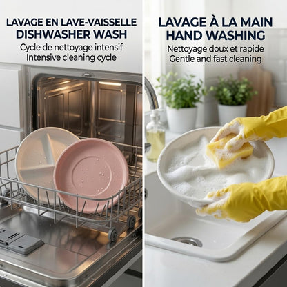 Enzadri Assiette en Silicone à Ventouse avec Plaque en Porcelaine Pour bébé, Tout-Petit, 100% alimentaire, compartiments séparés, sans BPA. Idéale Pour le début de Diversification des repas, Rose