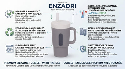 Enzadri Mon 1er Gobelet Bébé, Tasse à Bec en Silicone avec Paille et Poignées, Anti-Fuite Pour Déplacements, Tasse de Transition Sans BPA, Gris