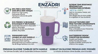 Enzadri Mon 1er Gobelet Bébé, Tasse à Bec en Silicone avec Paille et Poignées, Anti-Fuite Pour Déplacements, Tasse de Transition Sans BPA, Lilas