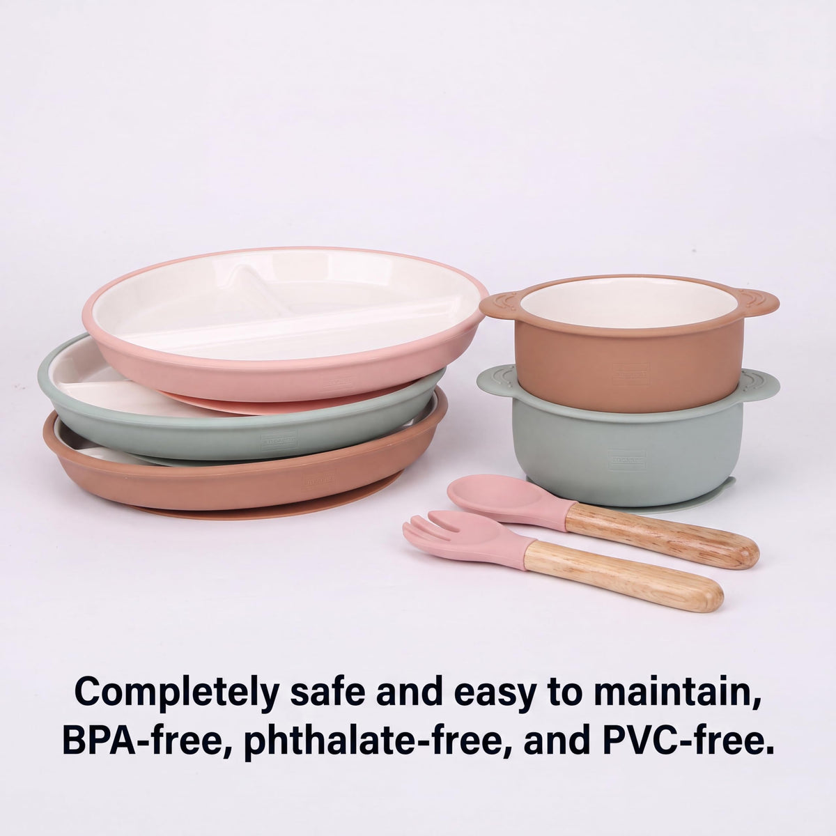 Enzadri Lot de cuillère et Fourchette Pour bébé de 6 Mois et Plus, Ustensiles d'auto-Alimentation en Silicone sans BPA, Fournitures Pour sevrage dirigé par le bébé, Rose