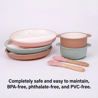 Enzadri Lot de cuillère et Fourchette Pour bébé de 6 Mois et Plus, Ustensiles d'auto-Alimentation en Silicone sans BPA, Fournitures Pour sevrage dirigé par le bébé, Rose