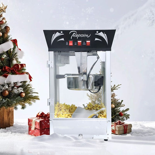 Commercial popcorn machine with 12 oz stainless steel kettle, black