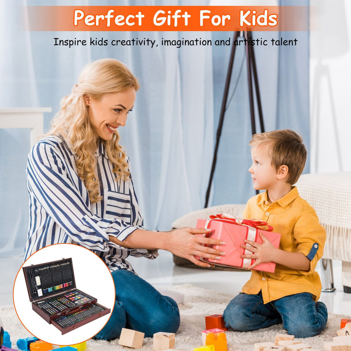 Wooden art set given as a gift to a child