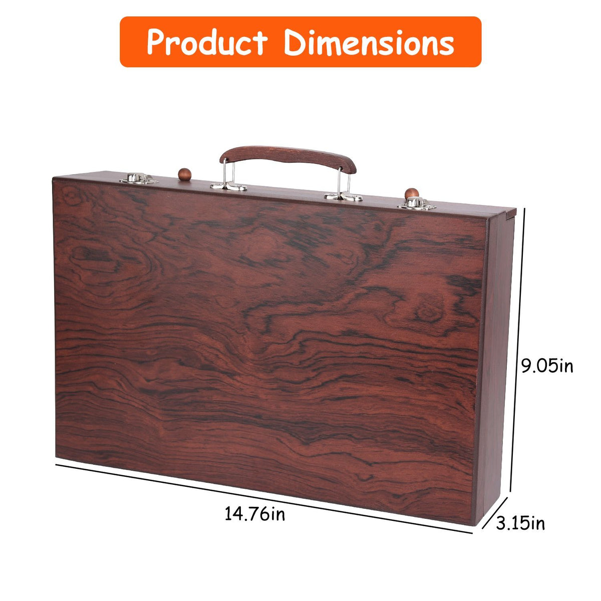 Wooden art case dimensions: 14.76 x 9.05 x 3.15 in
