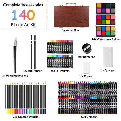 Full contents of the 140-piece art kit
