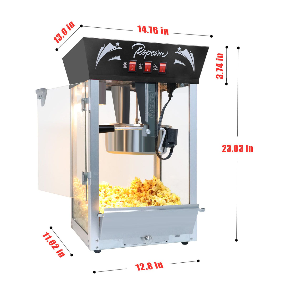 850W popcorn maker with tempered glass - view 2
