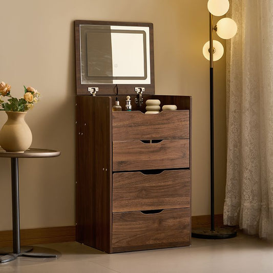 3-in-1 makeup vanity desk with flip-top mirror and 3 drawers, walnut
