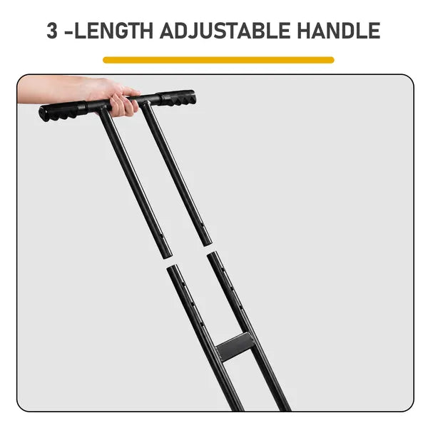 Manual Snow Pusher Cart 36x18in with H-Handle, Blue Iron Blade, Black Handle, Blue Wheels, Snow Plow Cart