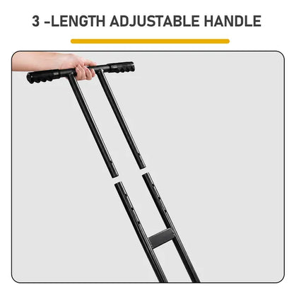 Manual Snow Pusher Cart 36x18in with H-Handle, Blue Iron Blade, Black Handle, Blue Wheels, Snow Plow Cart