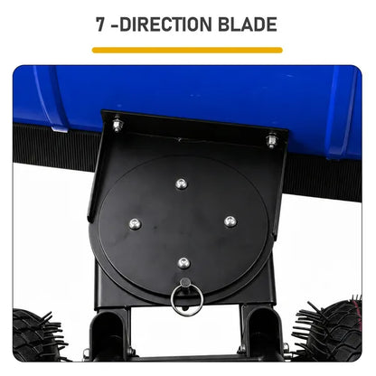 Manual Snow Pusher Cart 36x18in with H-Handle, Blue Iron Blade, Black Handle, Blue Wheels, Snow Plow Cart