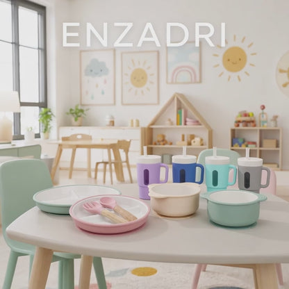 Enzadri Mon 1er Gobelet Bébé, Tasse à Bec en Silicone avec Paille et Poignées, Anti-Fuite Pour Déplacements, Anti Déversement, Tasse de Transition, Sans BPA, sans phtalates ni PVC, Bleu Royal